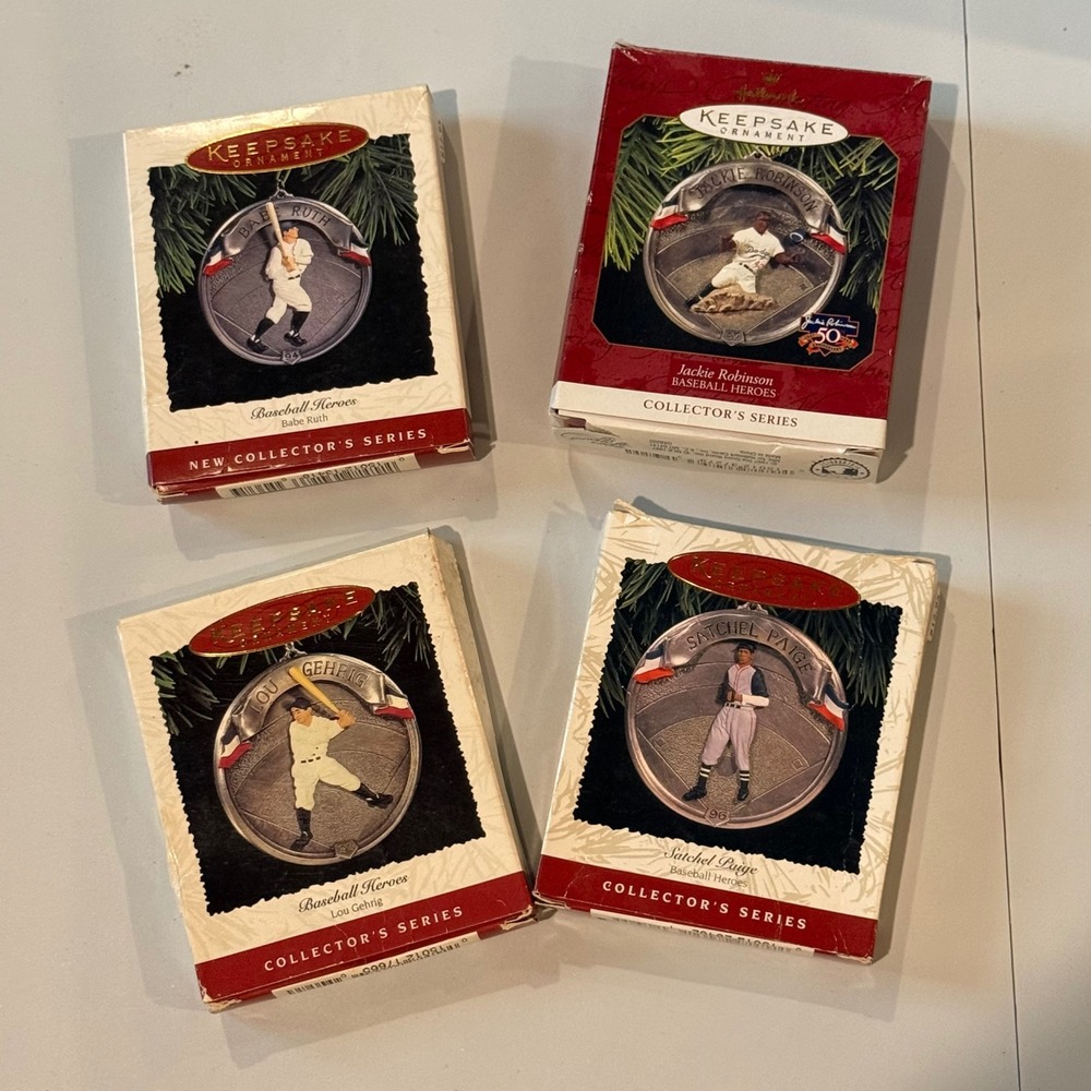 Hallmark Baseball Heroes Ornaments Set Ruth Gehrig Paige Robinson 1994-1997 VTG